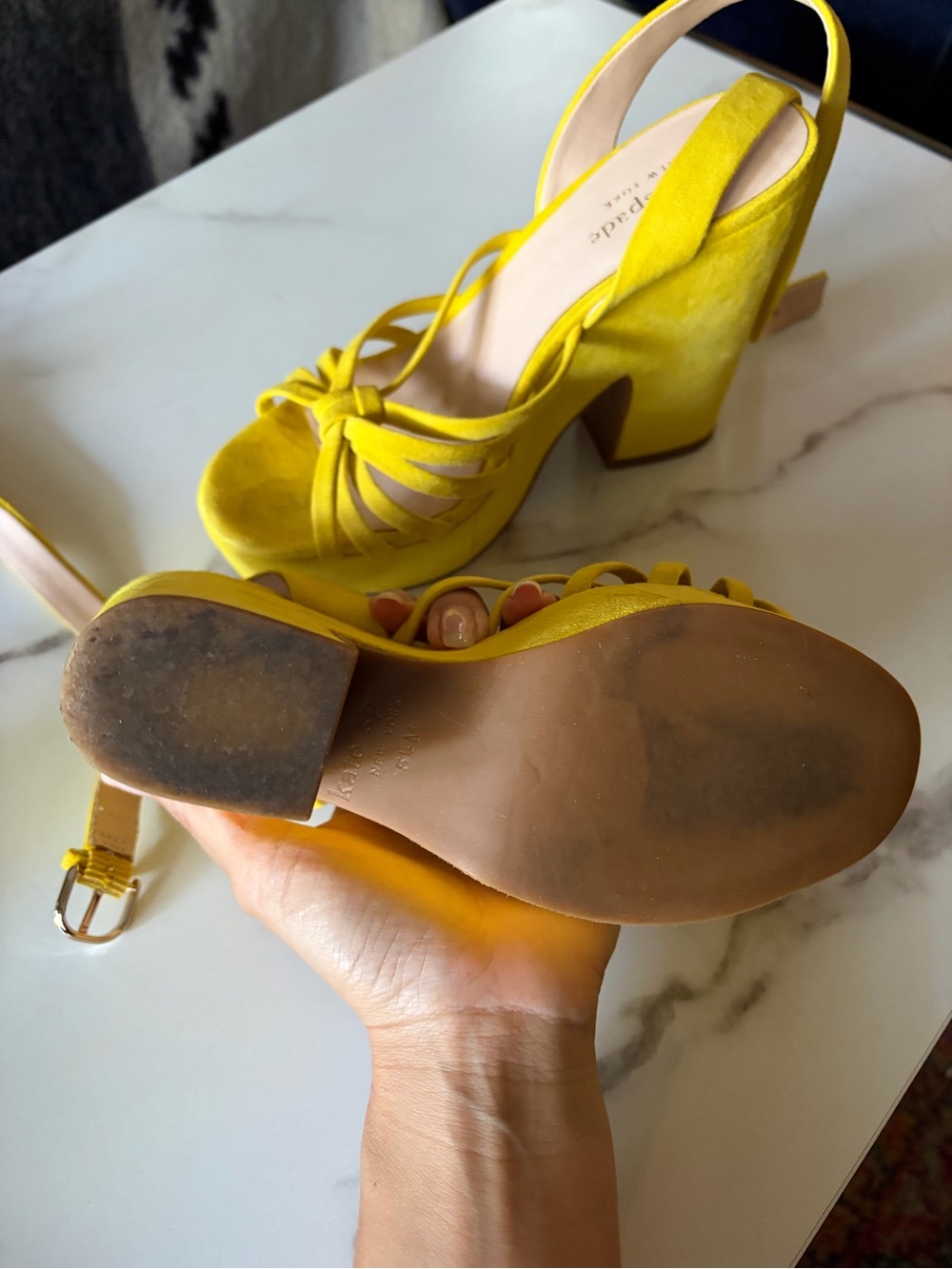 Kate Spade Yellow Strappy platform Heel Sandals - Picture 6 of 7